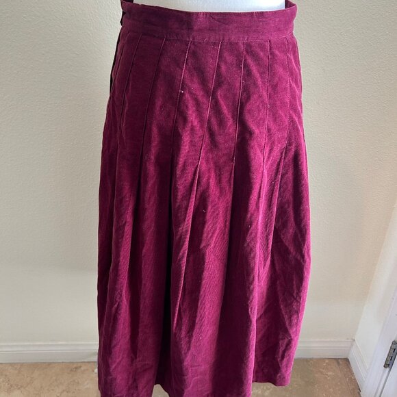 Vintage Laura Ashley Flared Pleated Skirt Burgundy Corduroy SZ12 Prairie Boho - Picture 3 of 8